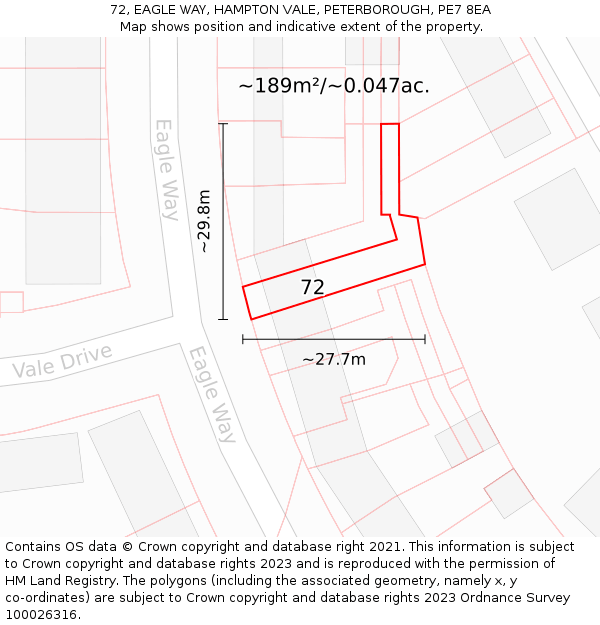 72, EAGLE WAY, HAMPTON VALE, PETERBOROUGH, PE7 8EA: Plot and title map