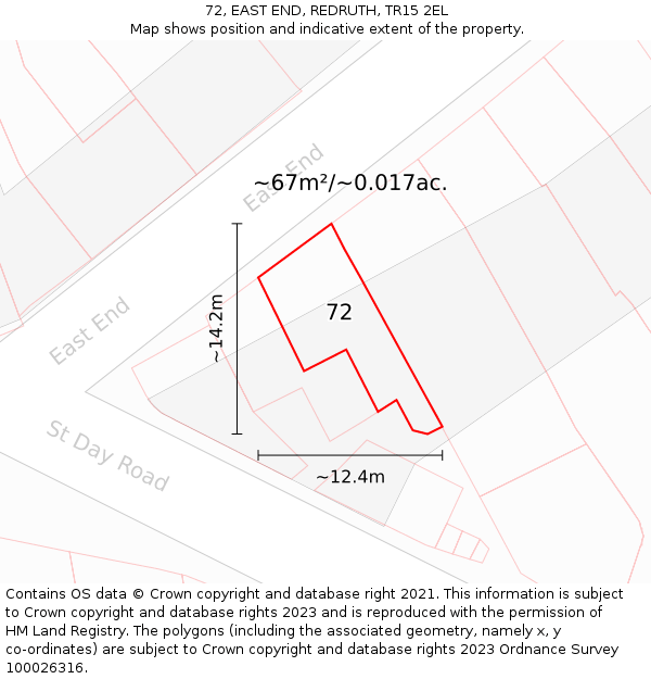 72, EAST END, REDRUTH, TR15 2EL: Plot and title map