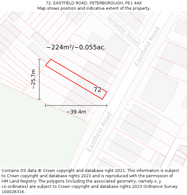 72, EASTFIELD ROAD, PETERBOROUGH, PE1 4AX: Plot and title map