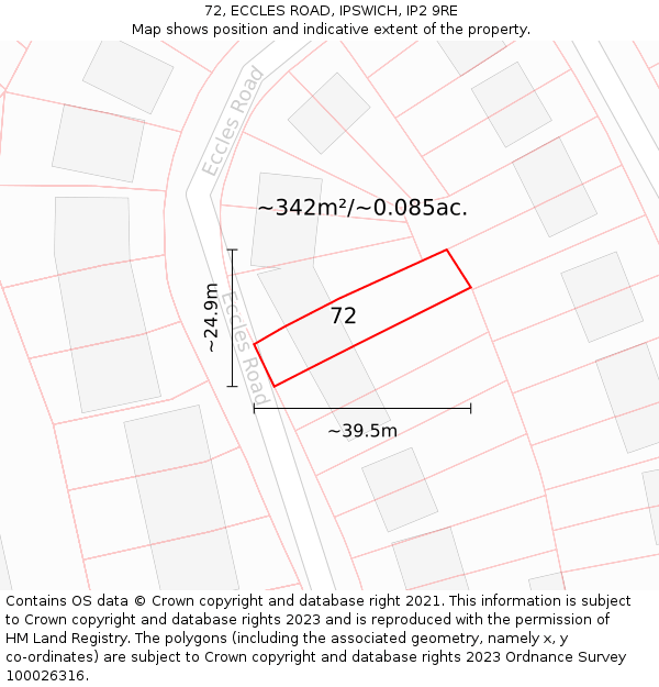 72, ECCLES ROAD, IPSWICH, IP2 9RE: Plot and title map