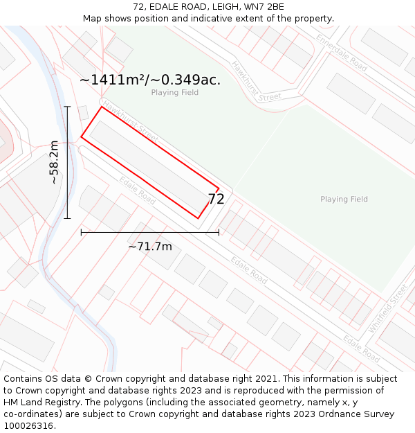 72, EDALE ROAD, LEIGH, WN7 2BE: Plot and title map