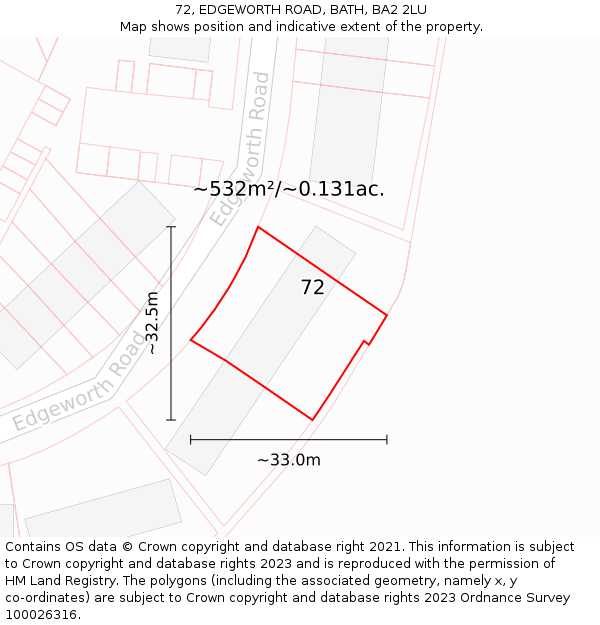 72, EDGEWORTH ROAD, BATH, BA2 2LU: Plot and title map