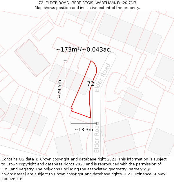 72, ELDER ROAD, BERE REGIS, WAREHAM, BH20 7NB: Plot and title map