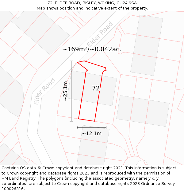72, ELDER ROAD, BISLEY, WOKING, GU24 9SA: Plot and title map