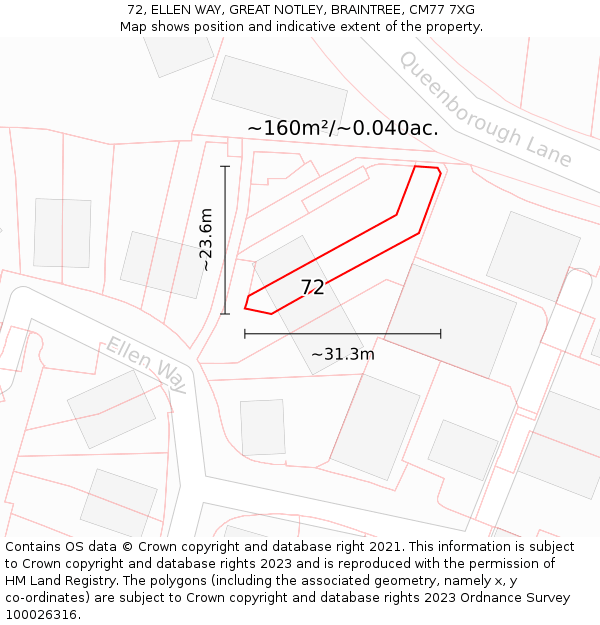 72, ELLEN WAY, GREAT NOTLEY, BRAINTREE, CM77 7XG: Plot and title map