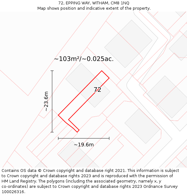 72, EPPING WAY, WITHAM, CM8 1NQ: Plot and title map