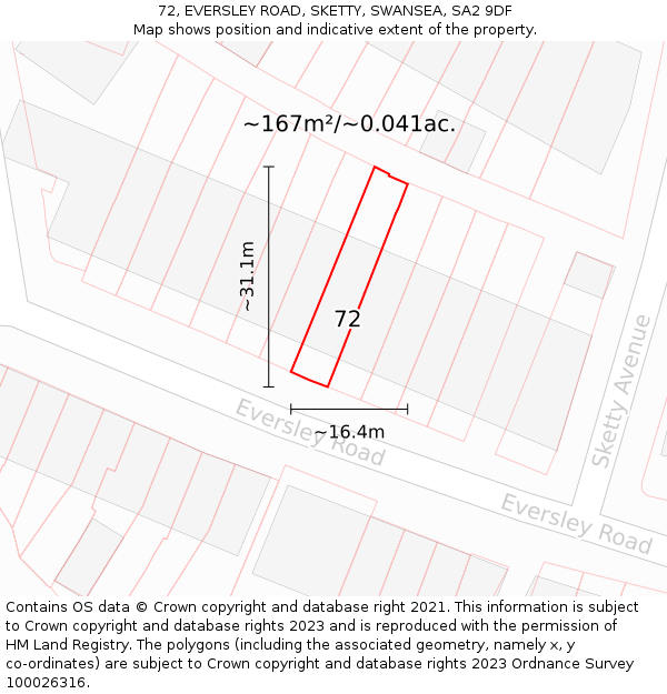 72, EVERSLEY ROAD, SKETTY, SWANSEA, SA2 9DF: Plot and title map