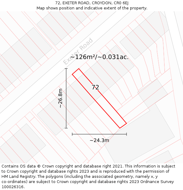 72, EXETER ROAD, CROYDON, CR0 6EJ: Plot and title map