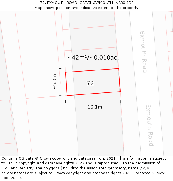72, EXMOUTH ROAD, GREAT YARMOUTH, NR30 3DP: Plot and title map