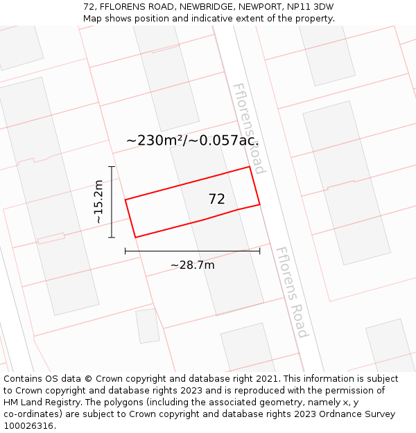 72, FFLORENS ROAD, NEWBRIDGE, NEWPORT, NP11 3DW: Plot and title map