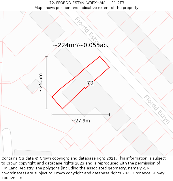 72, FFORDD ESTYN, WREXHAM, LL11 2TB: Plot and title map