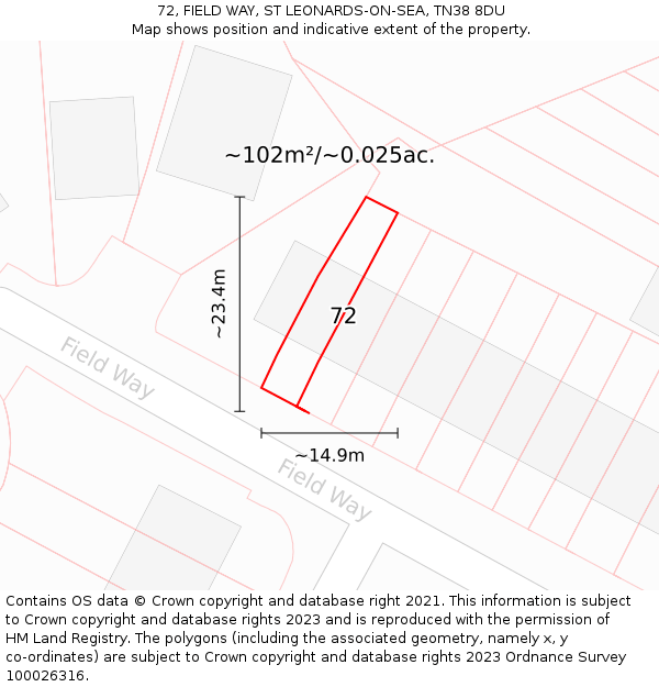 72, FIELD WAY, ST LEONARDS-ON-SEA, TN38 8DU: Plot and title map