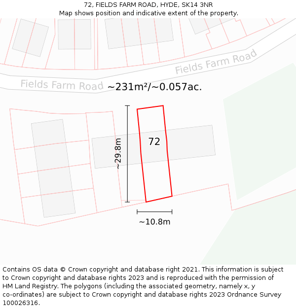 72, FIELDS FARM ROAD, HYDE, SK14 3NR: Plot and title map