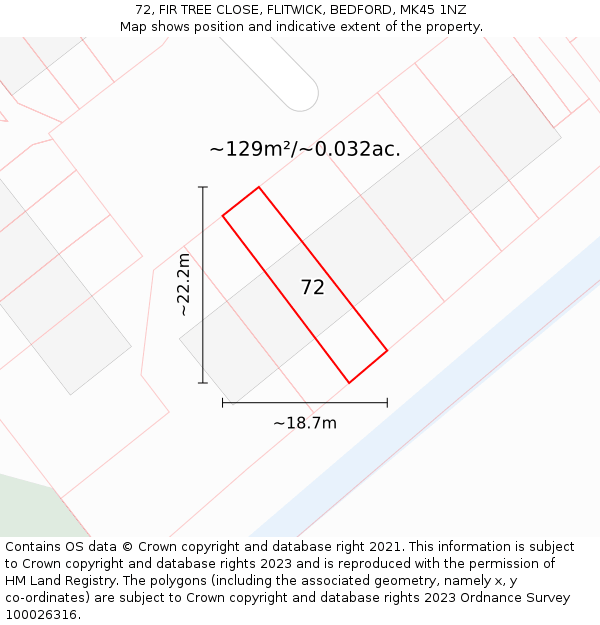 72, FIR TREE CLOSE, FLITWICK, BEDFORD, MK45 1NZ: Plot and title map