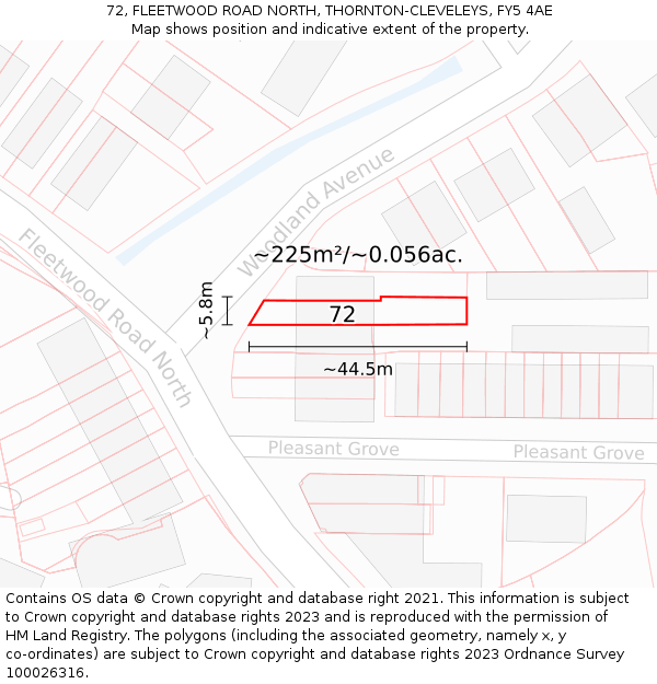 72, FLEETWOOD ROAD NORTH, THORNTON-CLEVELEYS, FY5 4AE: Plot and title map