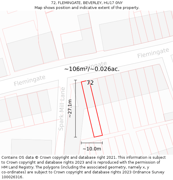 72, FLEMINGATE, BEVERLEY, HU17 0NY: Plot and title map