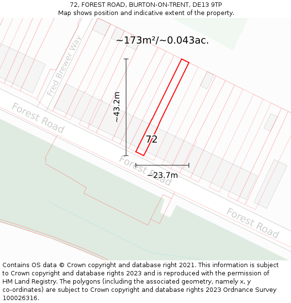 72, FOREST ROAD, BURTON-ON-TRENT, DE13 9TP: Plot and title map