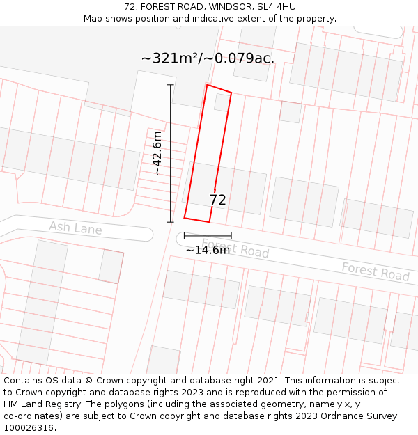 72, FOREST ROAD, WINDSOR, SL4 4HU: Plot and title map