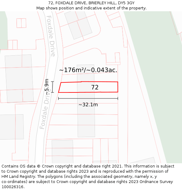 72, FOXDALE DRIVE, BRIERLEY HILL, DY5 3GY: Plot and title map