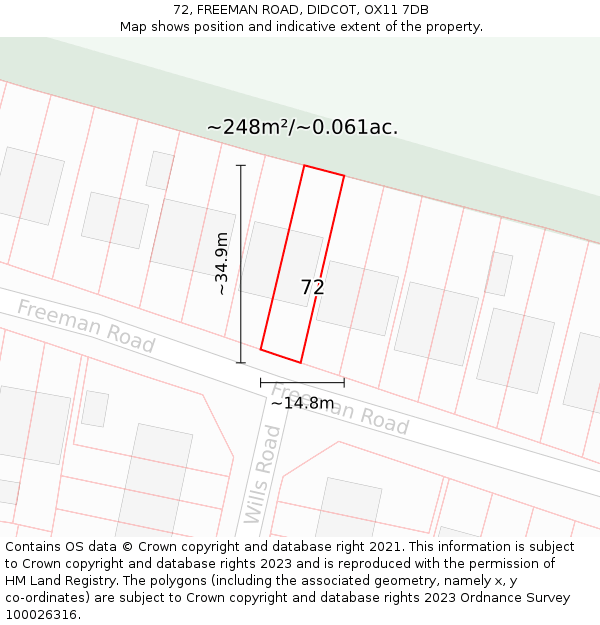 72, FREEMAN ROAD, DIDCOT, OX11 7DB: Plot and title map