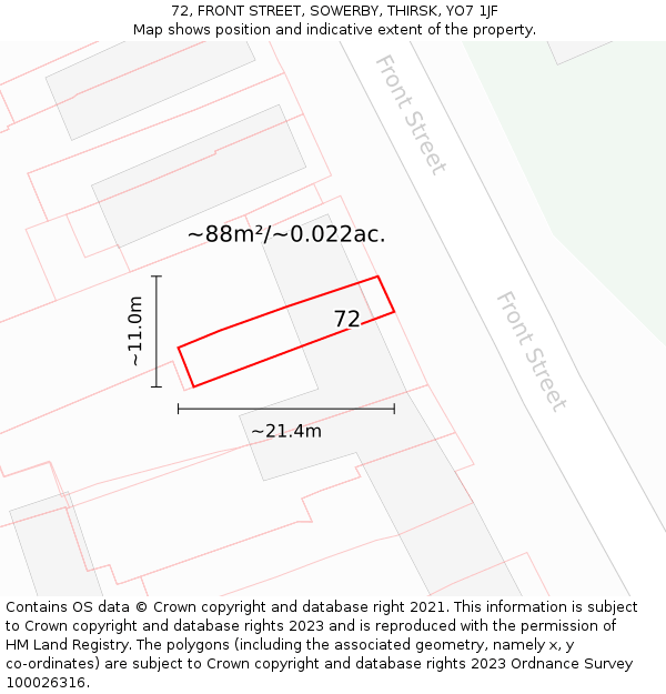 72, FRONT STREET, SOWERBY, THIRSK, YO7 1JF: Plot and title map