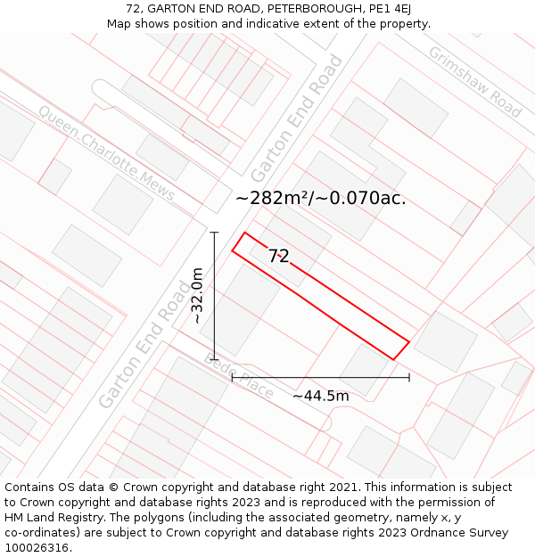 72, GARTON END ROAD, PETERBOROUGH, PE1 4EJ: Plot and title map