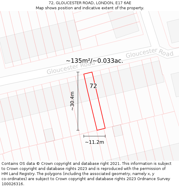 72, GLOUCESTER ROAD, LONDON, E17 6AE: Plot and title map