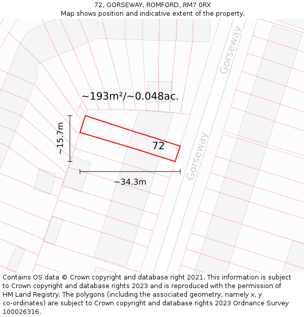 72, GORSEWAY, ROMFORD, RM7 0RX: Plot and title map