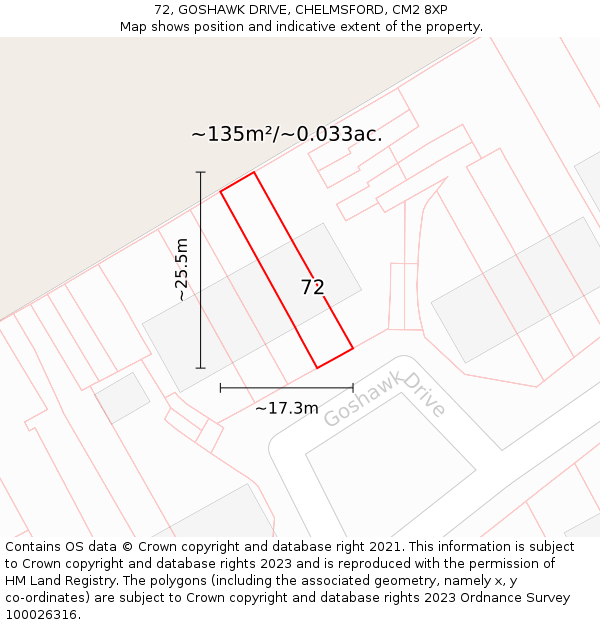 72, GOSHAWK DRIVE, CHELMSFORD, CM2 8XP: Plot and title map