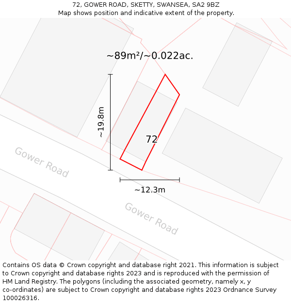 72, GOWER ROAD, SKETTY, SWANSEA, SA2 9BZ: Plot and title map