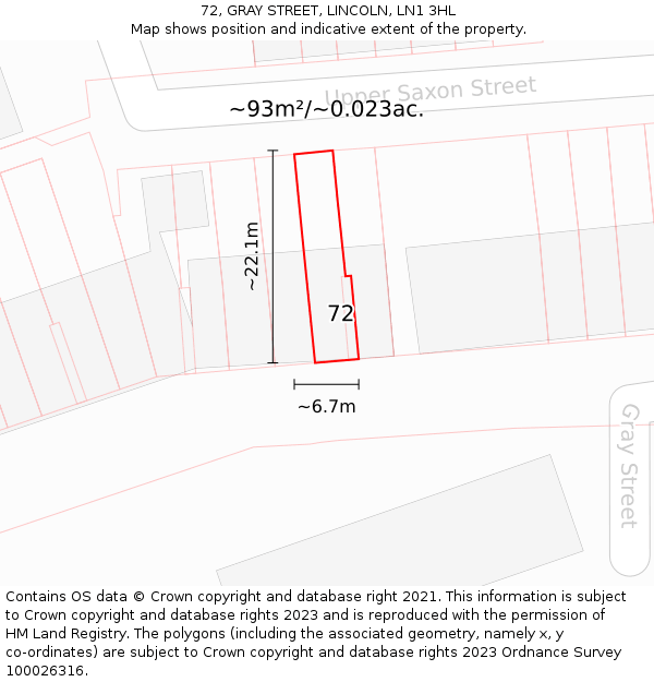 72, GRAY STREET, LINCOLN, LN1 3HL: Plot and title map