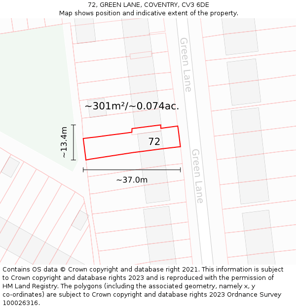 72, GREEN LANE, COVENTRY, CV3 6DE: Plot and title map