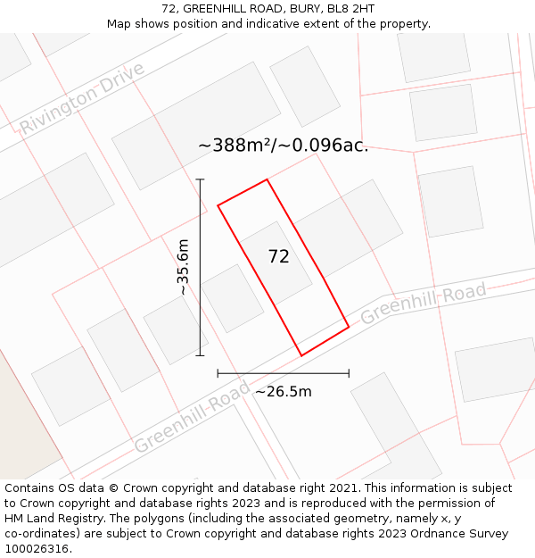 72, GREENHILL ROAD, BURY, BL8 2HT: Plot and title map