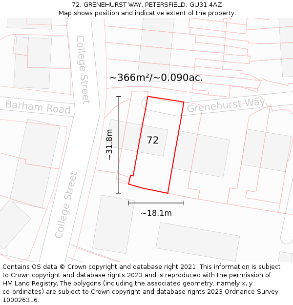 72, GRENEHURST WAY, PETERSFIELD, GU31 4AZ: Plot and title map