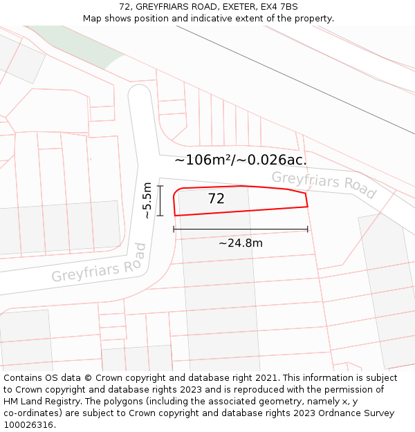 72, GREYFRIARS ROAD, EXETER, EX4 7BS: Plot and title map