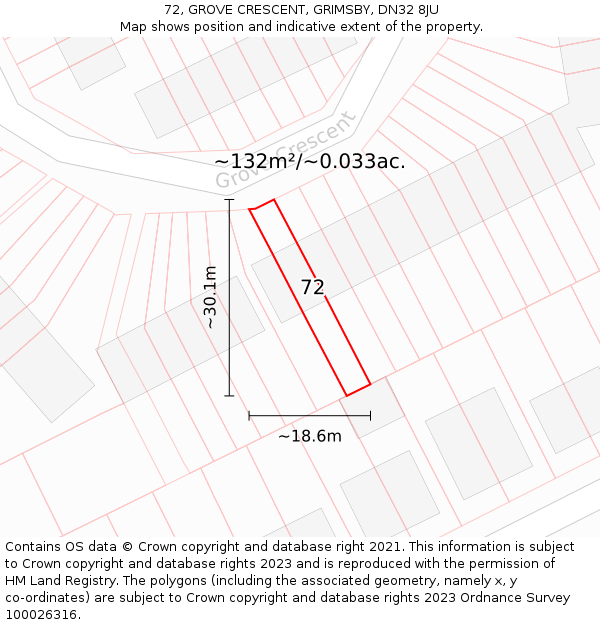 72, GROVE CRESCENT, GRIMSBY, DN32 8JU: Plot and title map