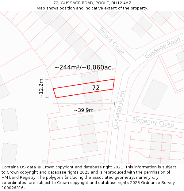 72, GUSSAGE ROAD, POOLE, BH12 4AZ: Plot and title map