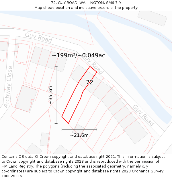 72, GUY ROAD, WALLINGTON, SM6 7LY: Plot and title map