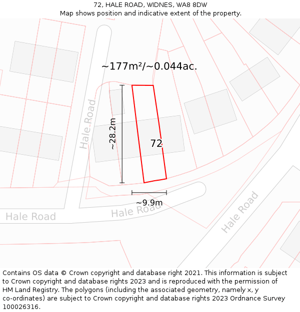 72, HALE ROAD, WIDNES, WA8 8DW: Plot and title map