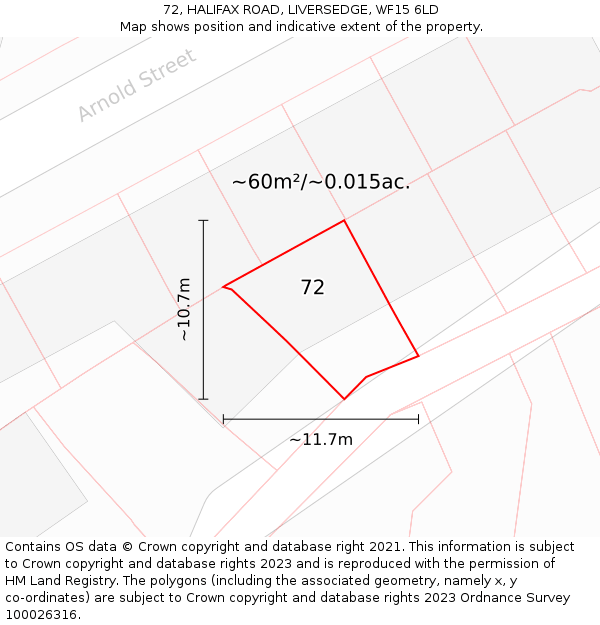 72, HALIFAX ROAD, LIVERSEDGE, WF15 6LD: Plot and title map