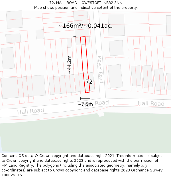 72, HALL ROAD, LOWESTOFT, NR32 3NN: Plot and title map