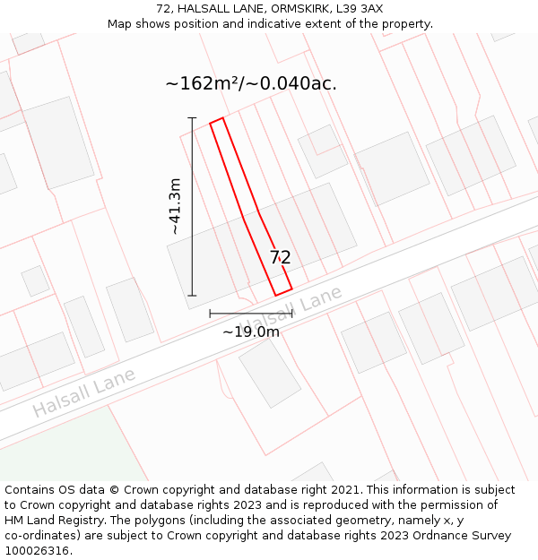72, HALSALL LANE, ORMSKIRK, L39 3AX: Plot and title map