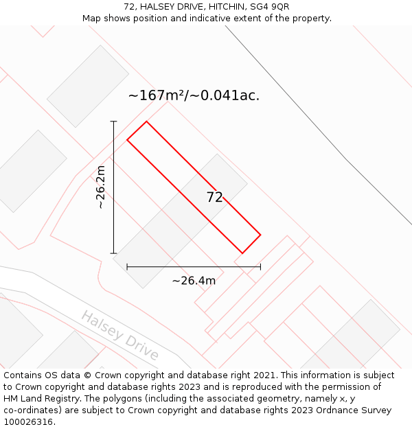 72, HALSEY DRIVE, HITCHIN, SG4 9QR: Plot and title map