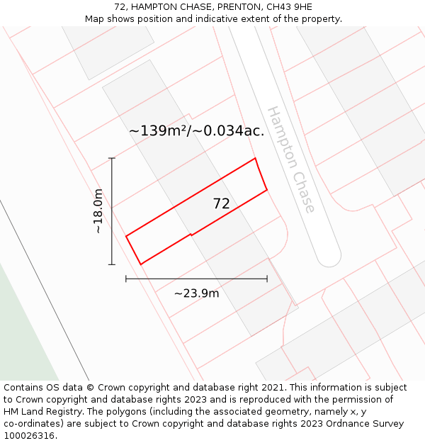72, HAMPTON CHASE, PRENTON, CH43 9HE: Plot and title map