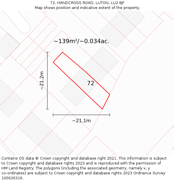 72, HANDCROSS ROAD, LUTON, LU2 8JF: Plot and title map