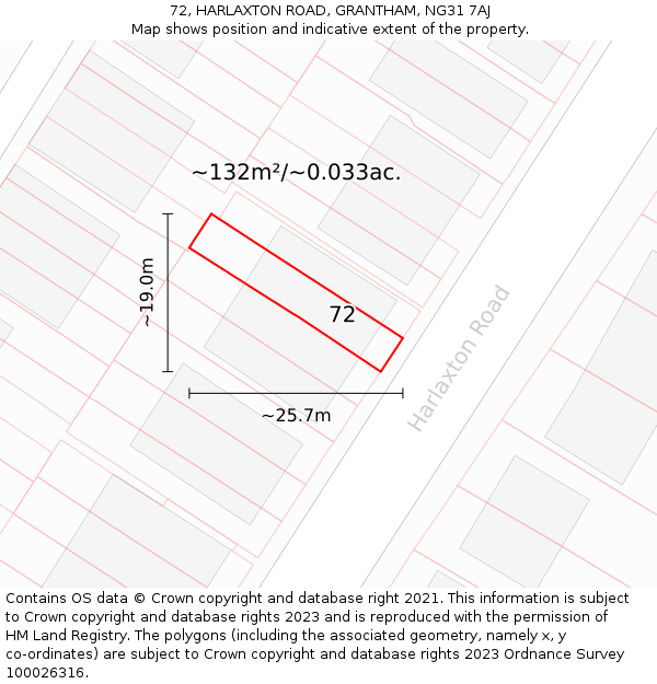72, HARLAXTON ROAD, GRANTHAM, NG31 7AJ: Plot and title map