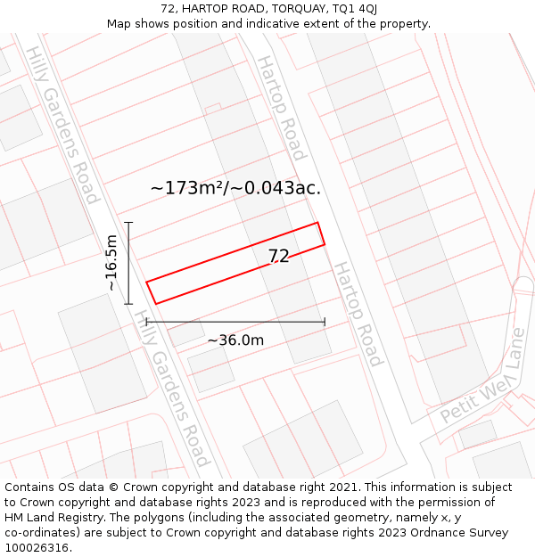 72, HARTOP ROAD, TORQUAY, TQ1 4QJ: Plot and title map