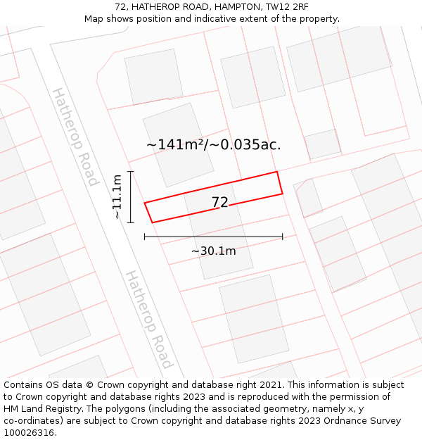 72, HATHEROP ROAD, HAMPTON, TW12 2RF: Plot and title map