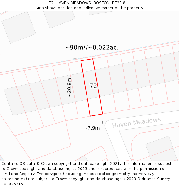 72, HAVEN MEADOWS, BOSTON, PE21 8HH: Plot and title map