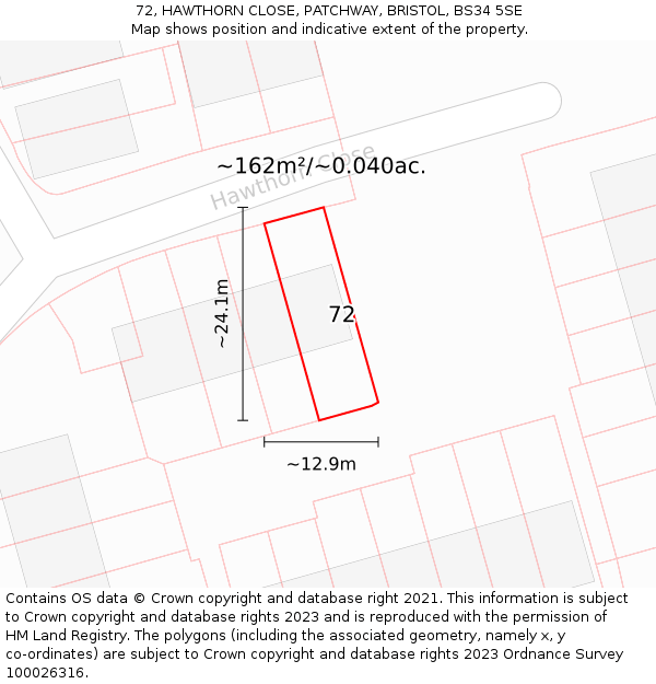 72, HAWTHORN CLOSE, PATCHWAY, BRISTOL, BS34 5SE: Plot and title map